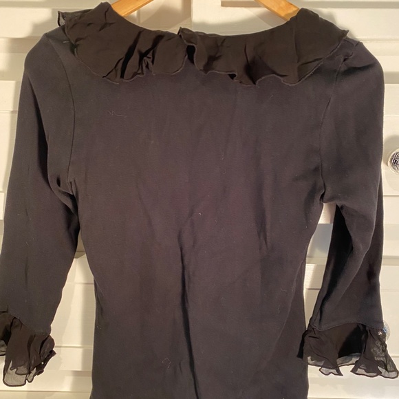 4 For $20…Fibers - Barbara Lesser S ruffled v neck 3/4 sleeve top - Picture 6 of 7